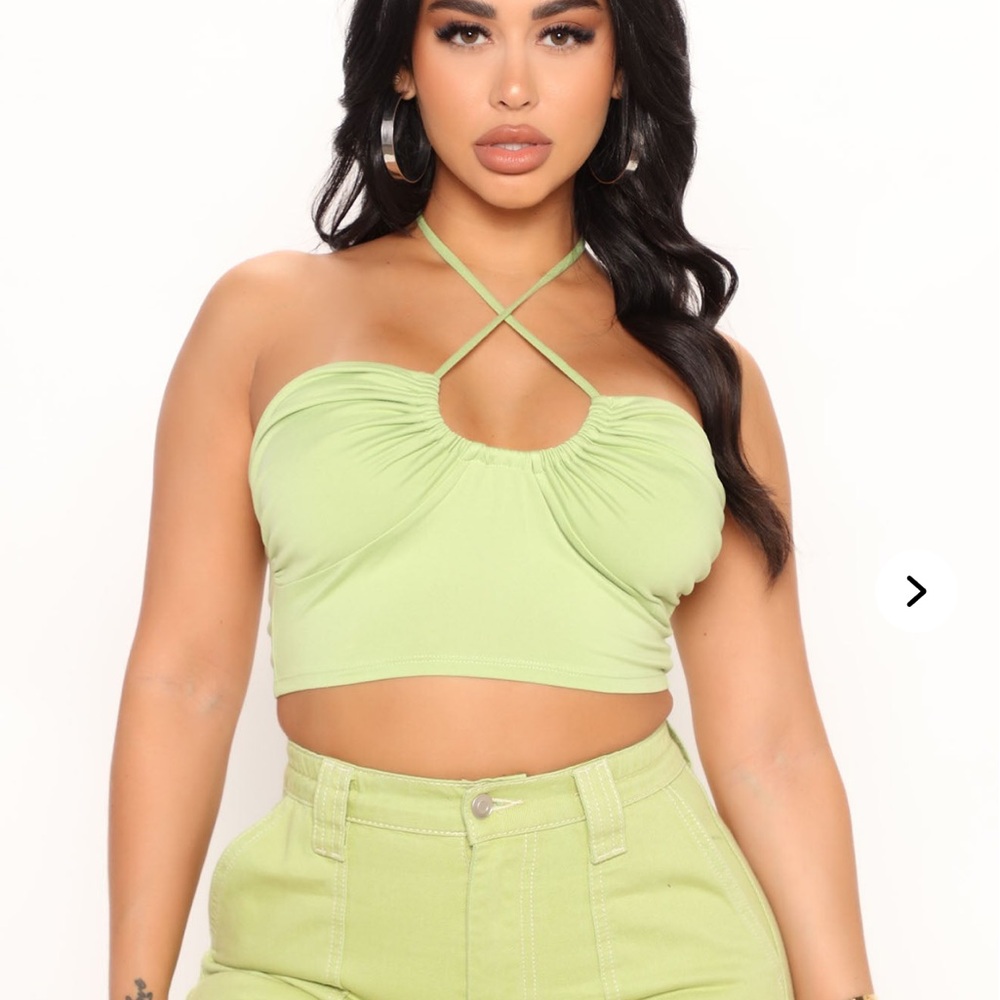 Green ruched crop top